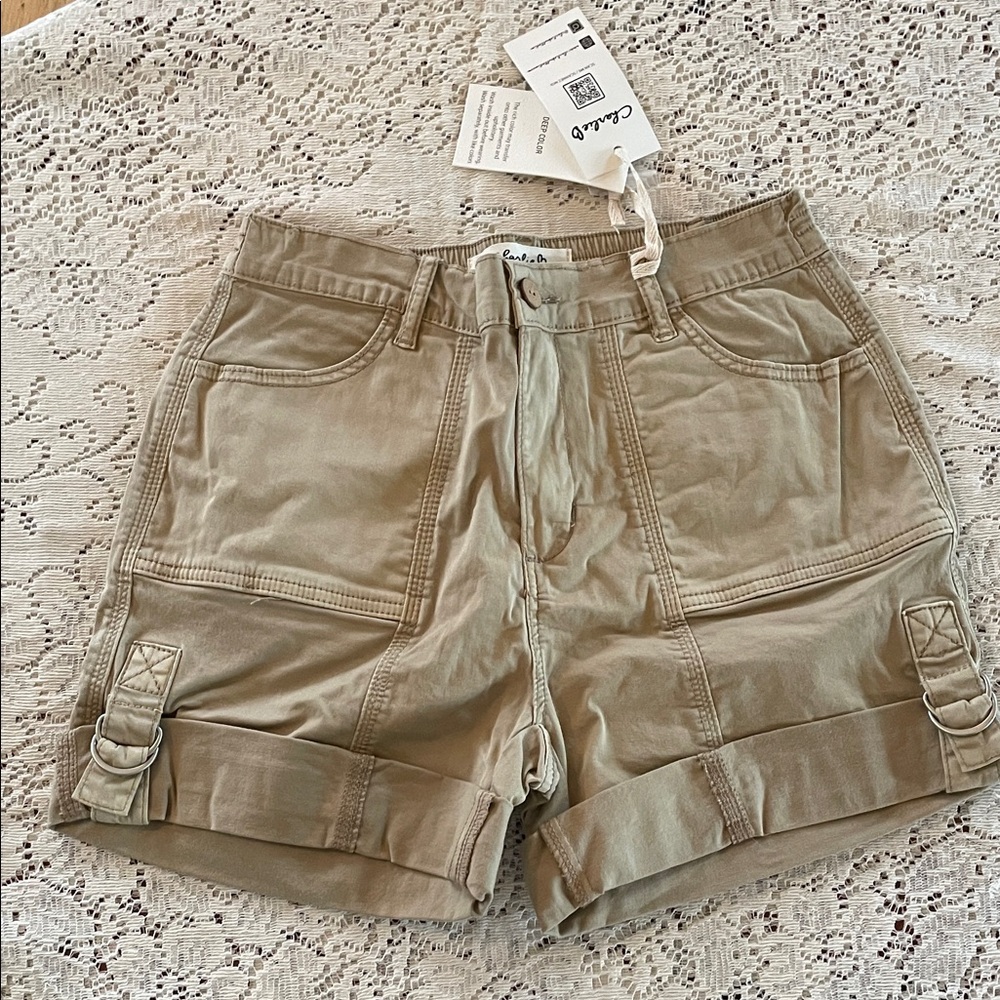 Charlie B Canvas Safari Women's Khaki Cargo Shorts